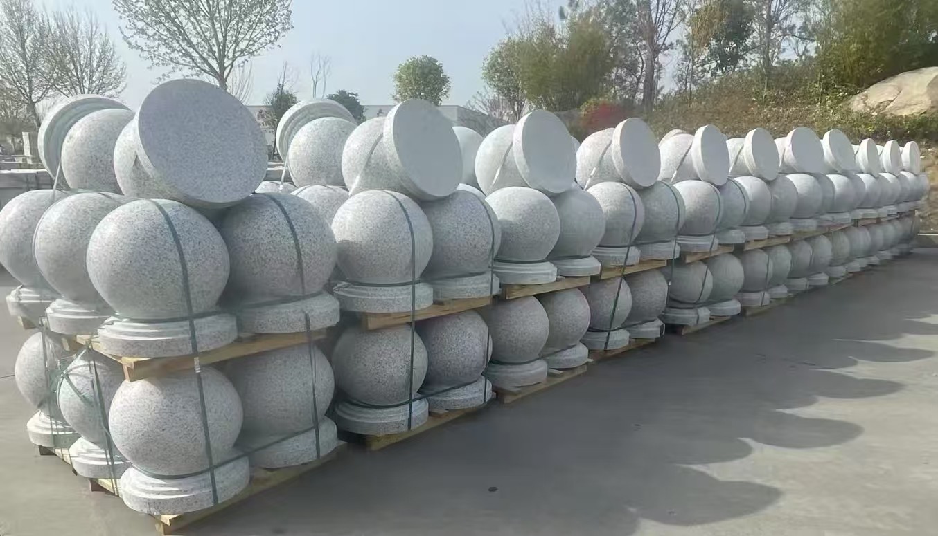 怀化 白麻花岗岩石材圆球，石球，挡车球，隔离球，景观石球，风水球等