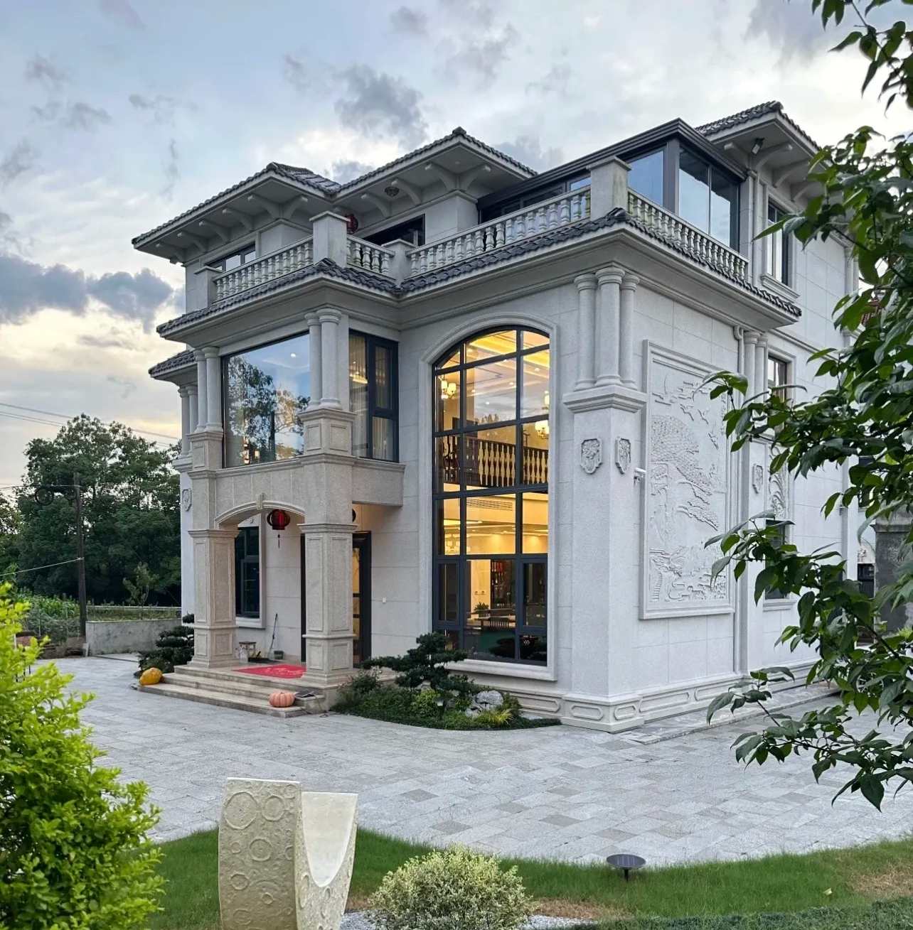 怀化 白麻花岗岩私人别墅干挂石材豪华定制