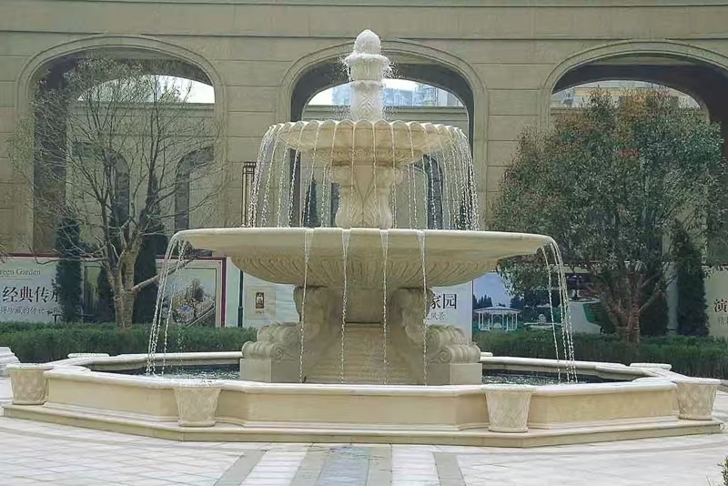 怀化 黄金麻花岗岩异型加工——户外庭院石雕流水喷泉