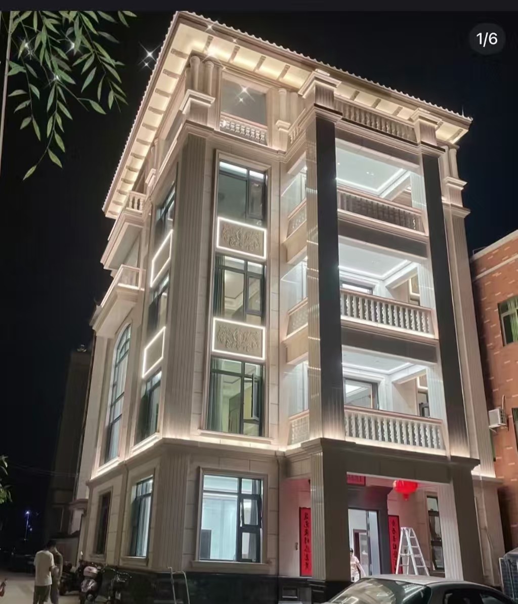 怀化 芝麻白花岗岩别墅外墙夜间效果