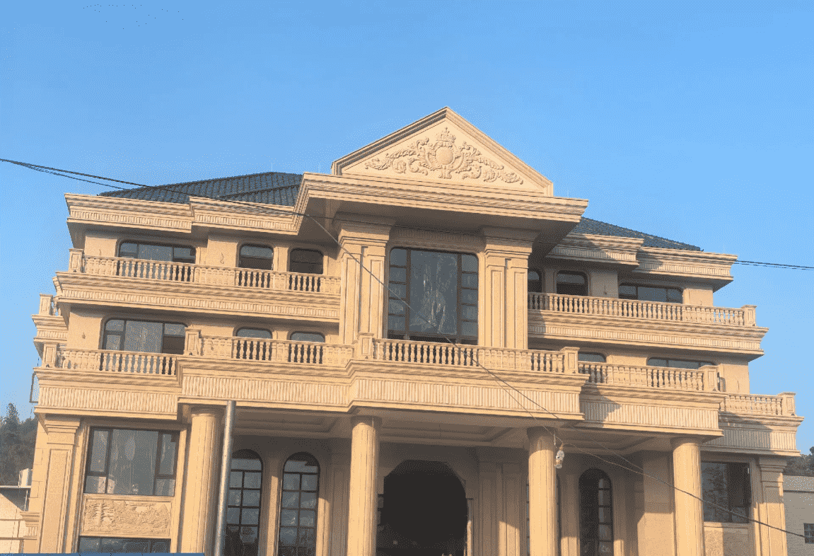 怀化黄金麻别墅外墙干挂石材效果示例